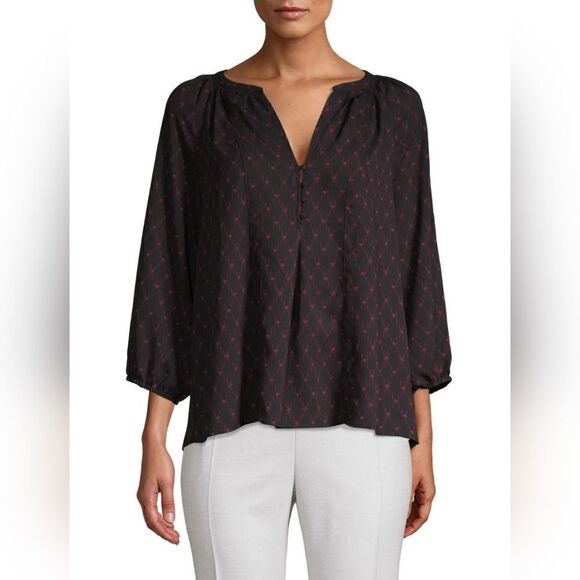 JOIE Gloria Pleated Black Diamond Print Blouse Size Small Women's - Picture 1 of 8